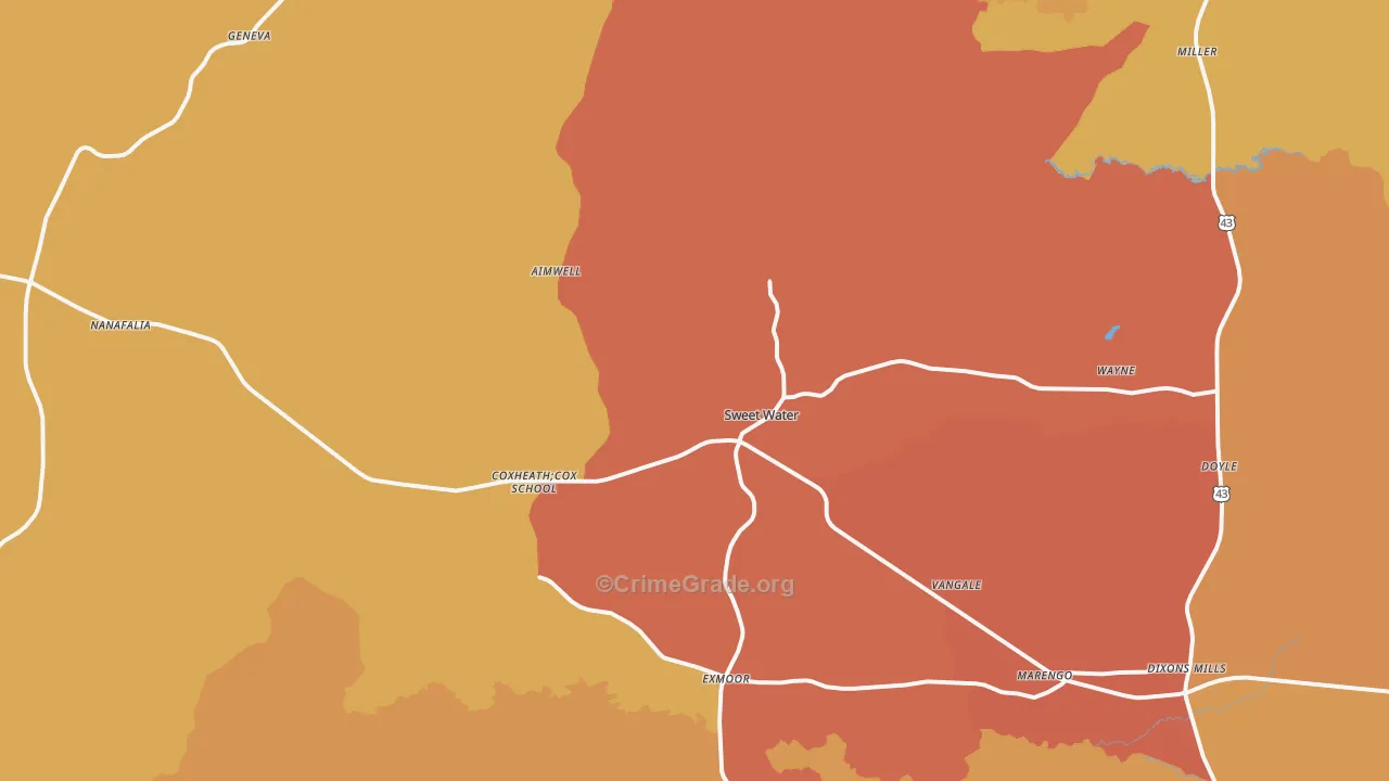 Sweet Water, AL Map of Vandalism Rates