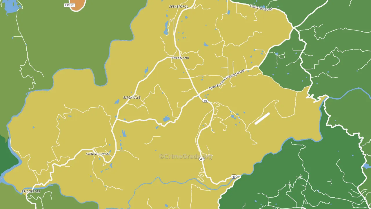 Sweetland, CA Map of Vandalism Rates