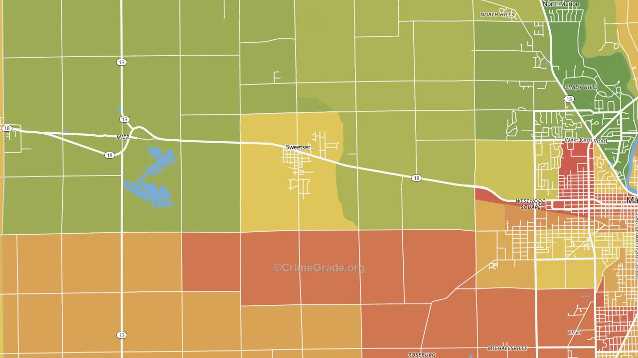Sweetser, IN Map of Vandalism Rates