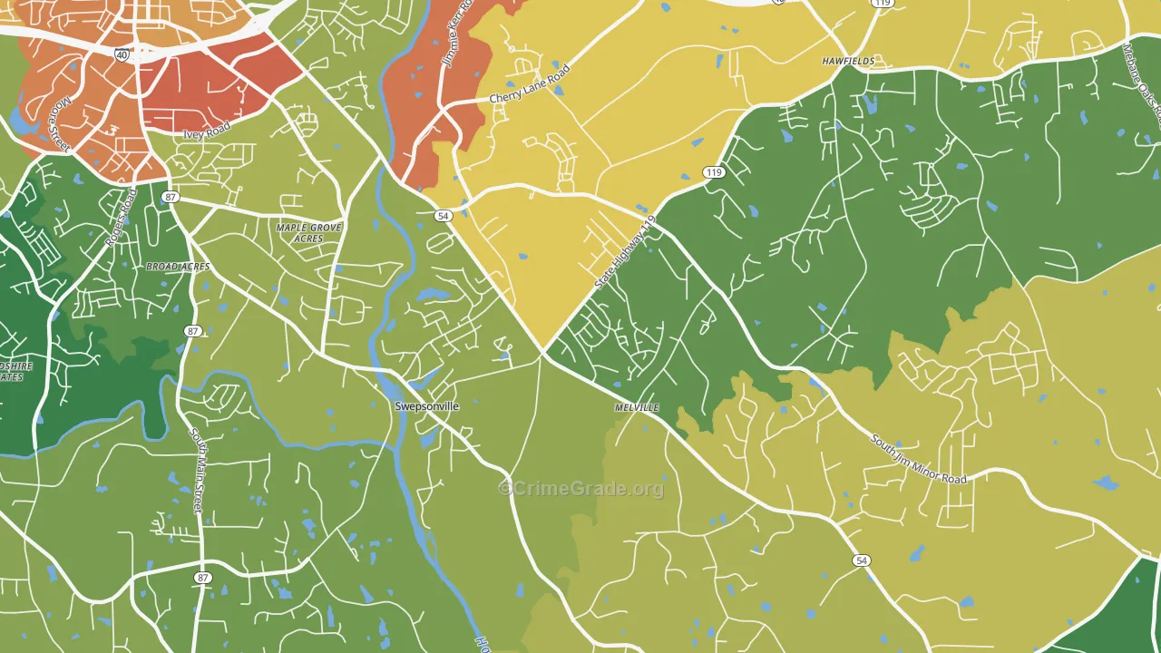 Swepsonville, NC Map of Vandalism Rates