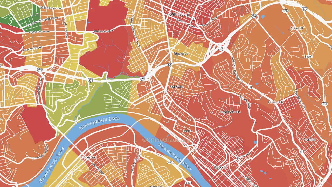 Swissvale, PA Map of Vandalism Rates