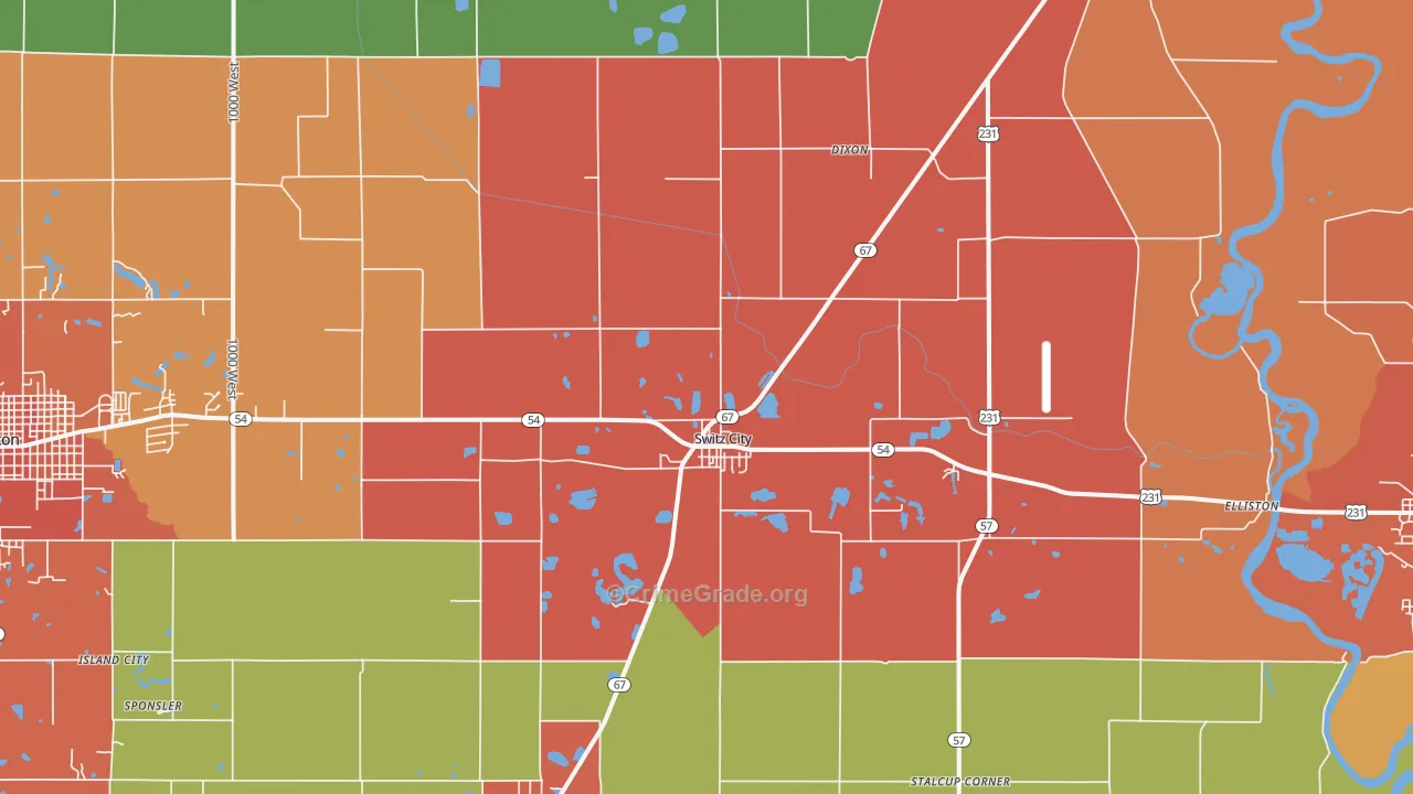Switz City, IN Map of Vandalism Rates