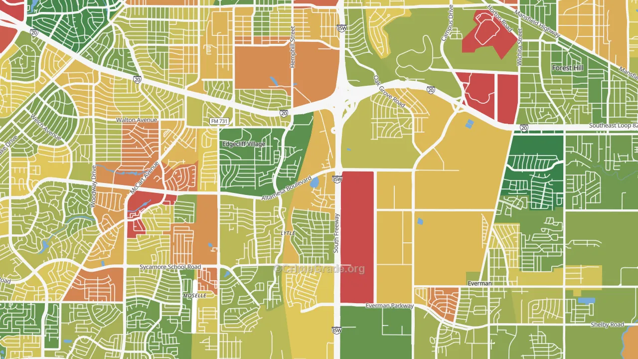 Sycamore, Fort Worth, TX Map of Vandalism Rates