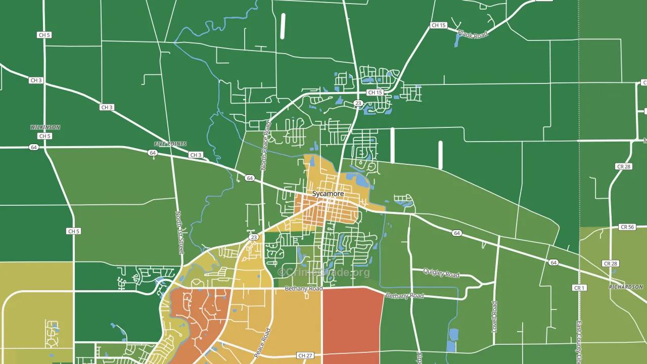 Sycamore, IL Map of Vandalism Rates