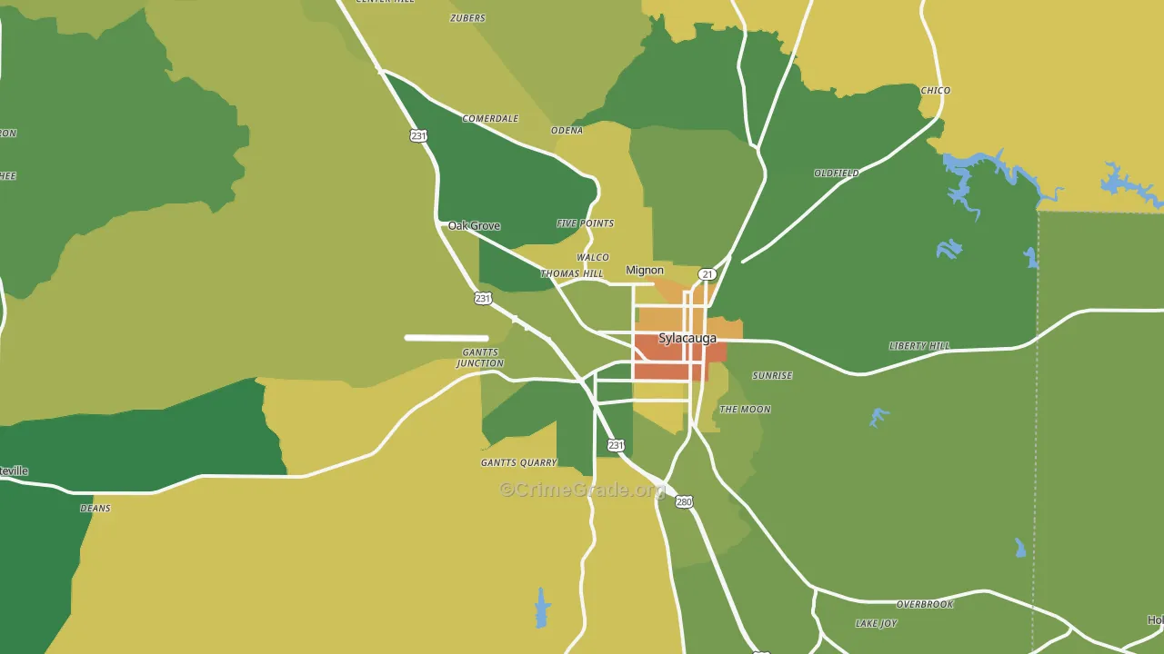 Sylacauga, AL Map of Vandalism Rates