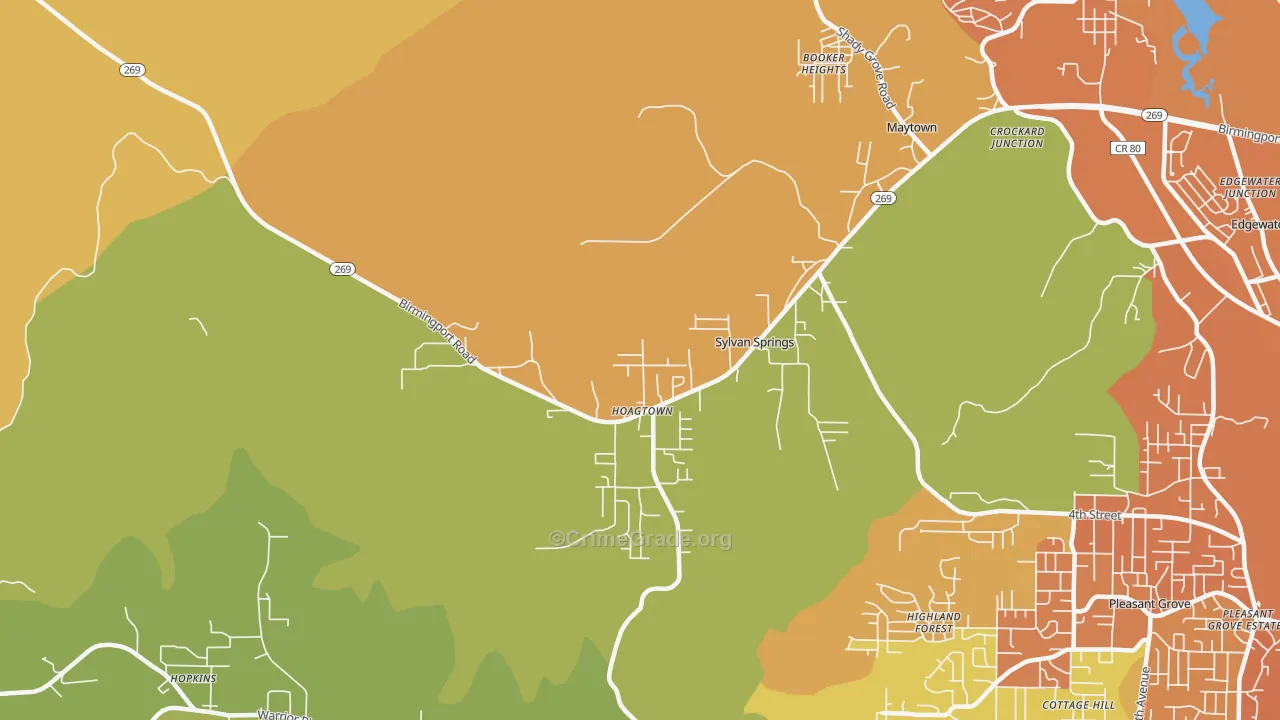 Sylvan Springs, AL Map of Vandalism Rates