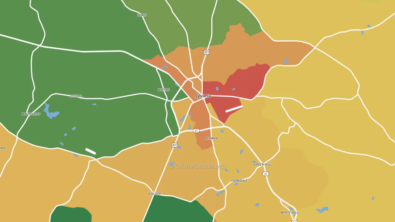 Sylvania, GA Map of Vandalism Rates