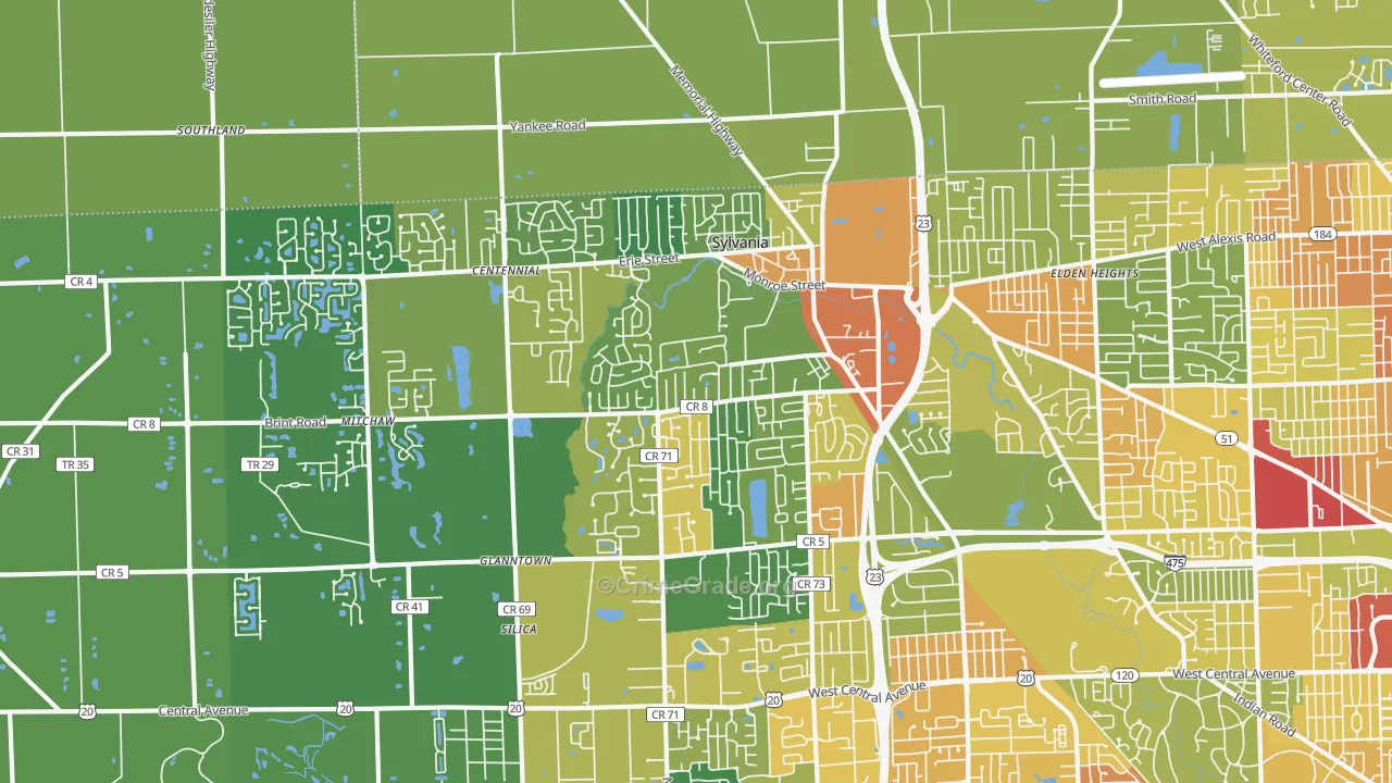 Sylvania, OH Map of Vandalism Rates