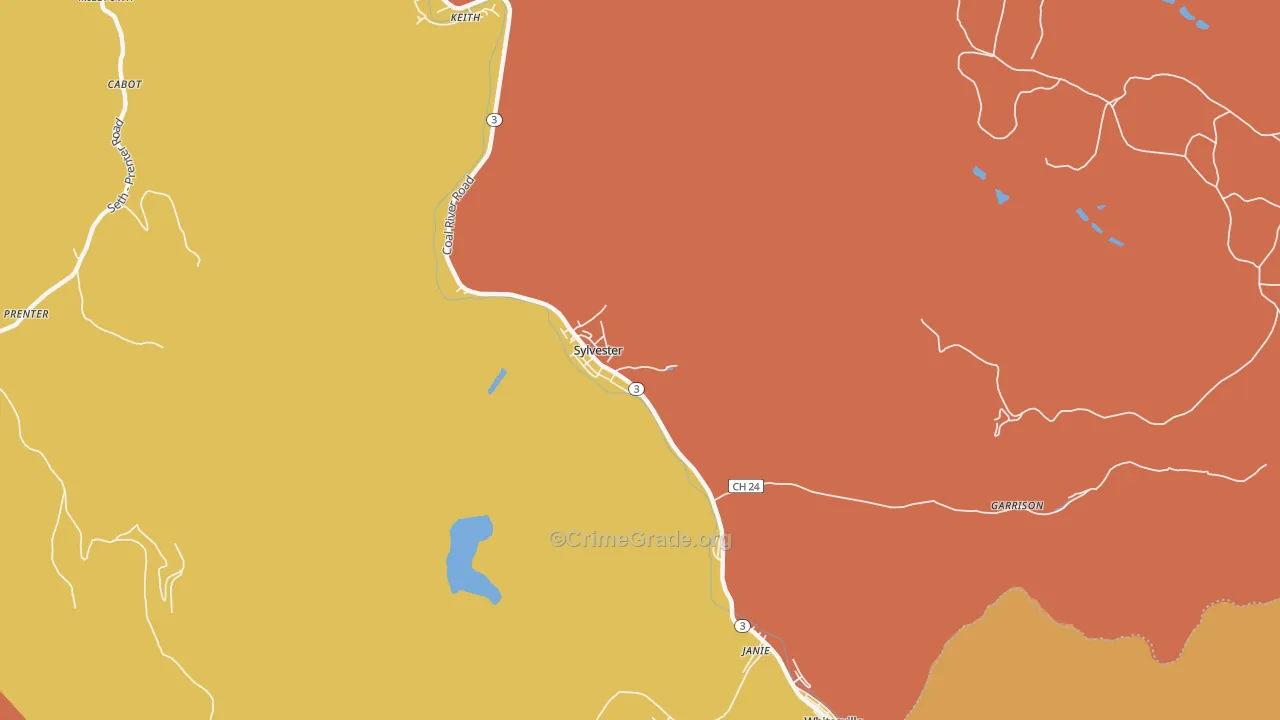 Sylvester, WV Map of Vandalism Rates
