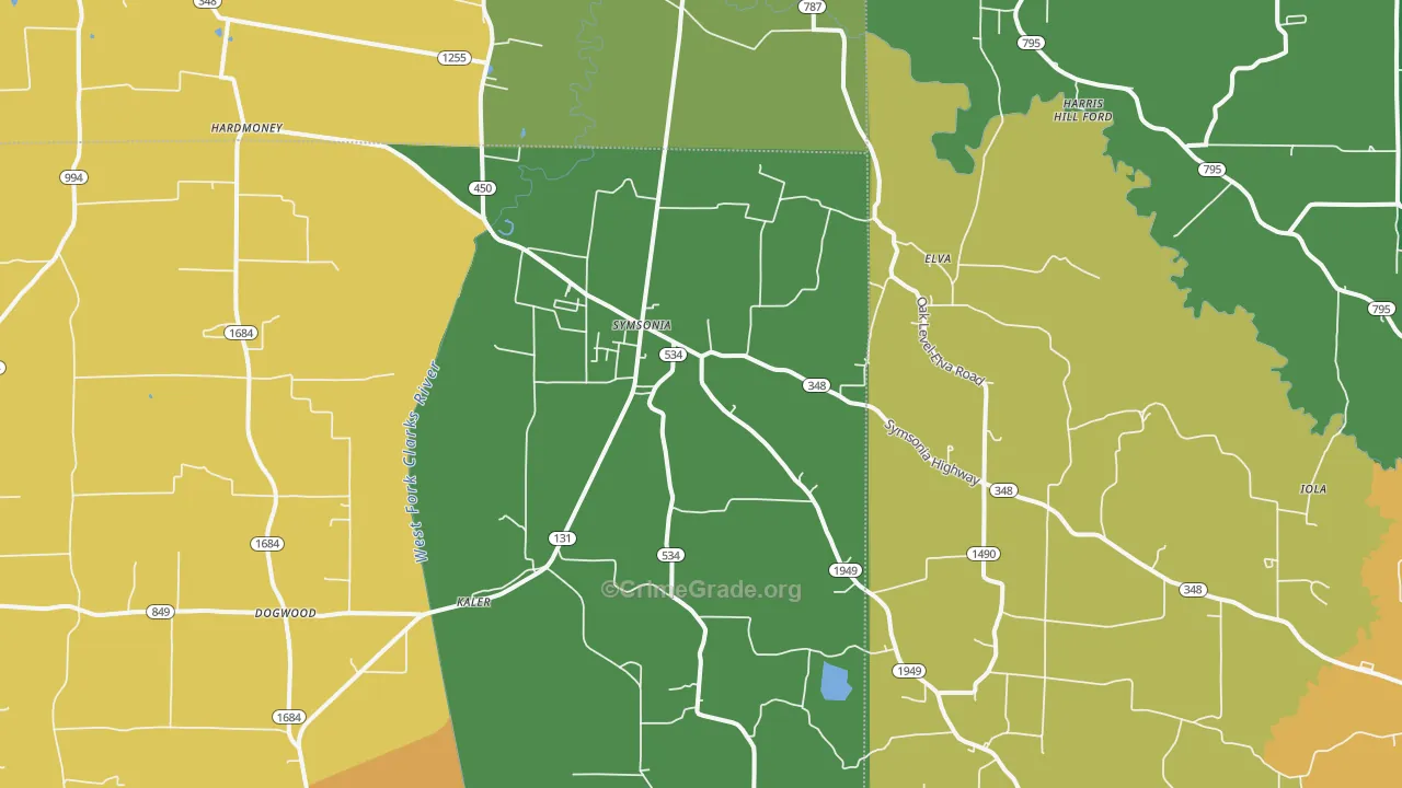 Symsonia, KY Map of Vandalism Rates