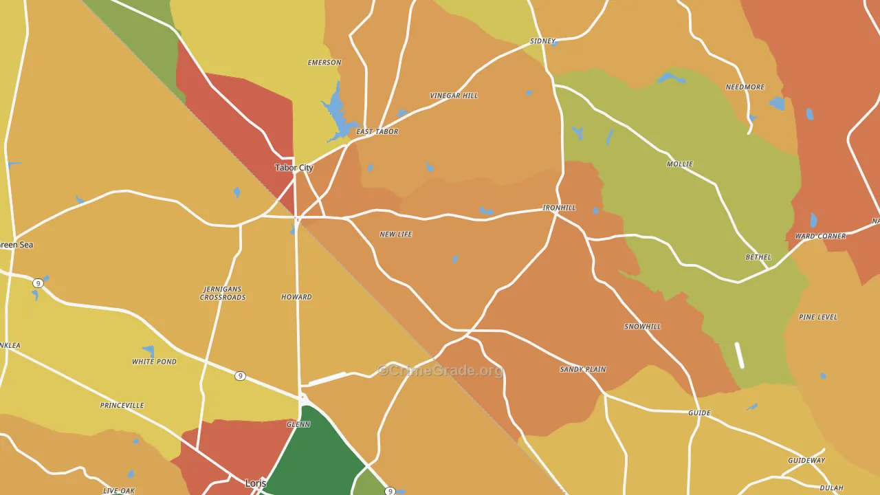Tabor City, NC Map of Vandalism Rates