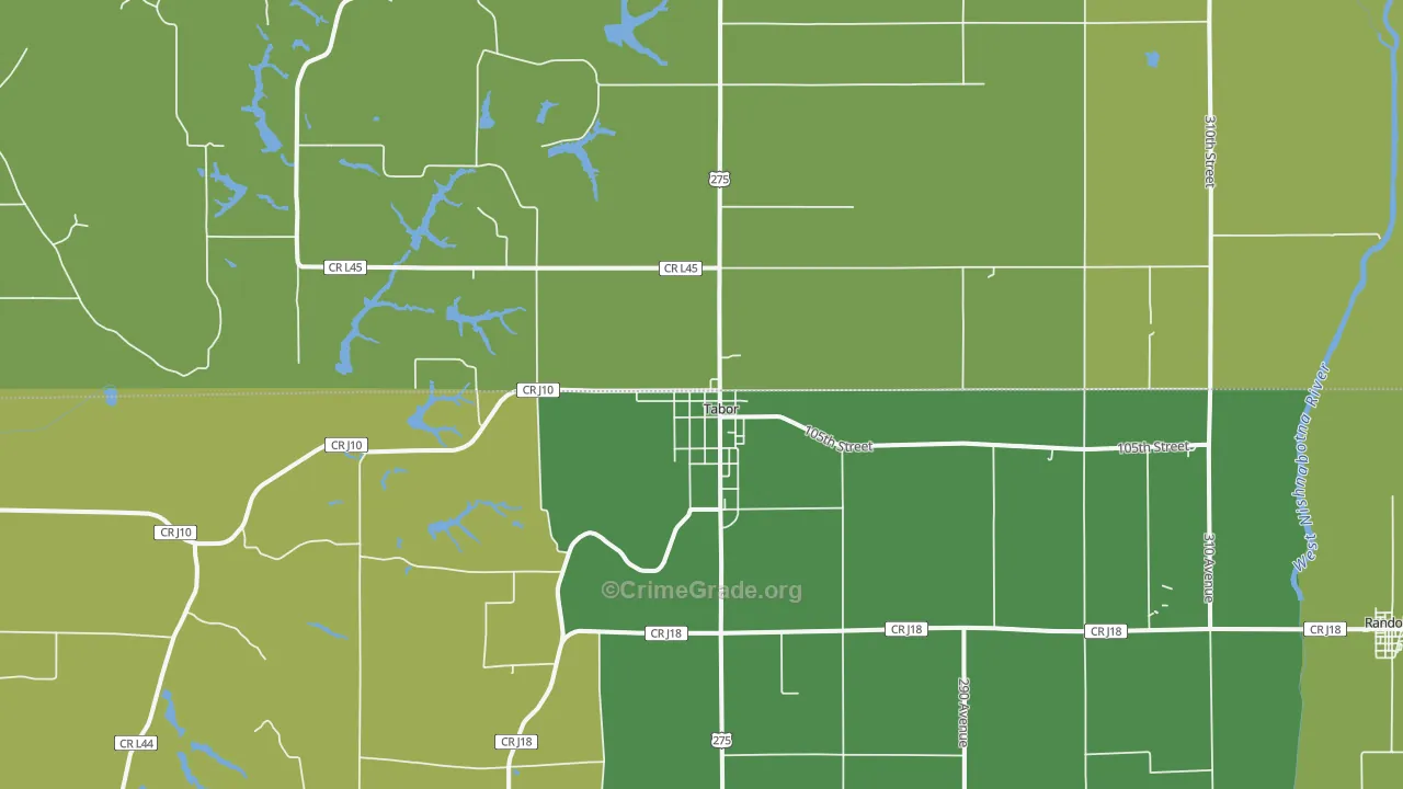 Tabor, IA Map of Vandalism Rates