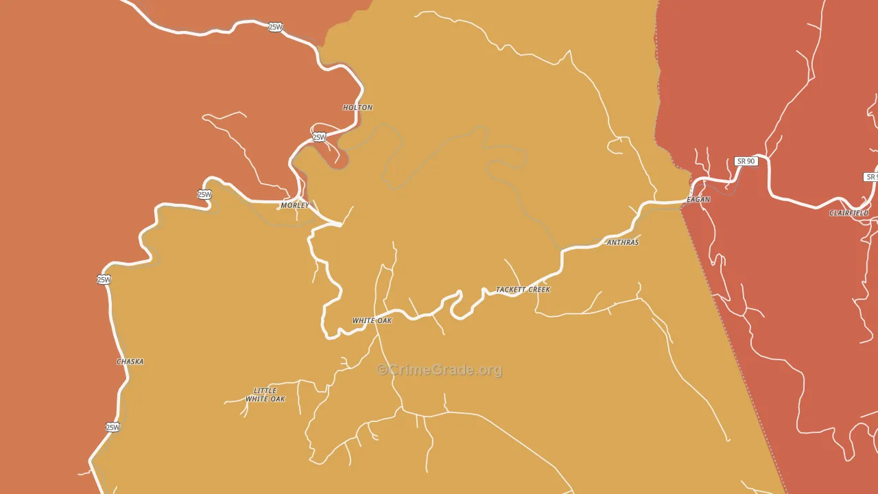 Tackett Creek, TN Map of Vandalism Rates