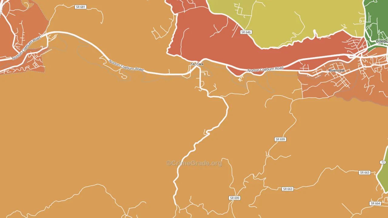 Tacoma, VA Map of Vandalism Rates