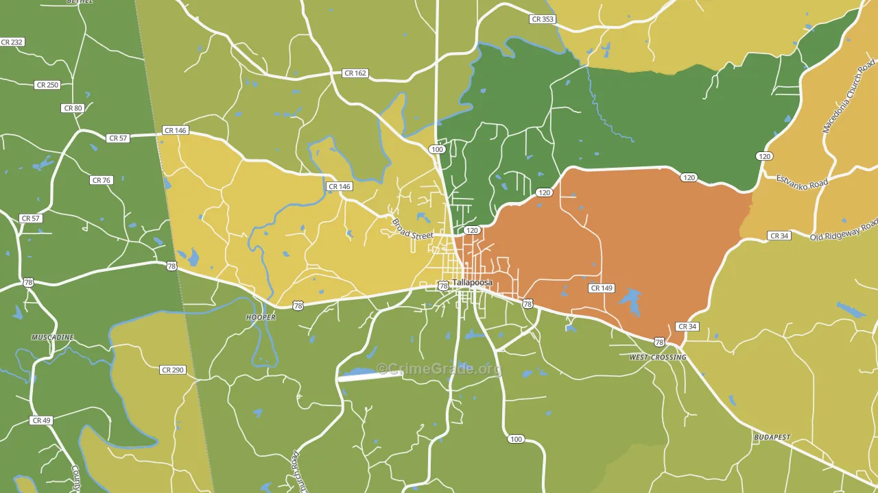 Tallapoosa, GA Map of Vandalism Rates