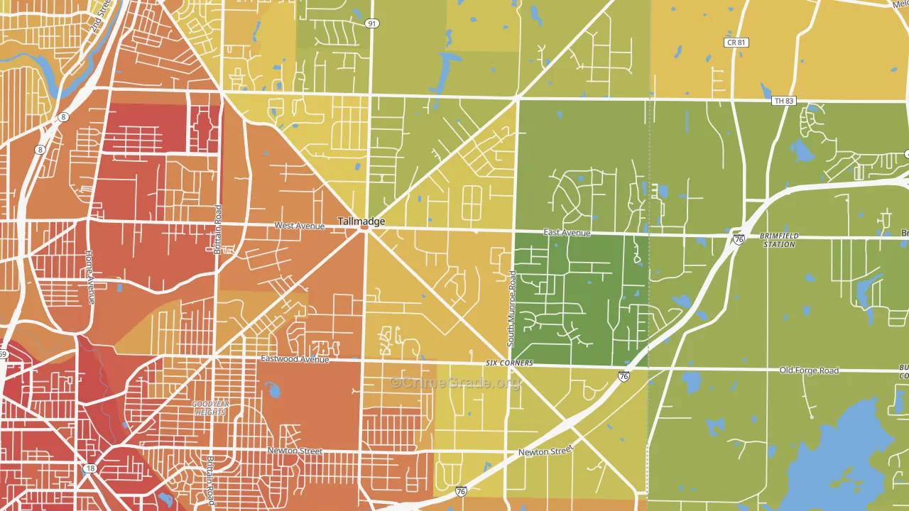 Tallmadge, OH Map of Vandalism Rates