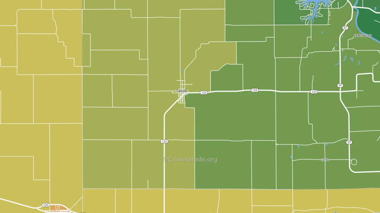 Tallula, IL Map of Vandalism Rates