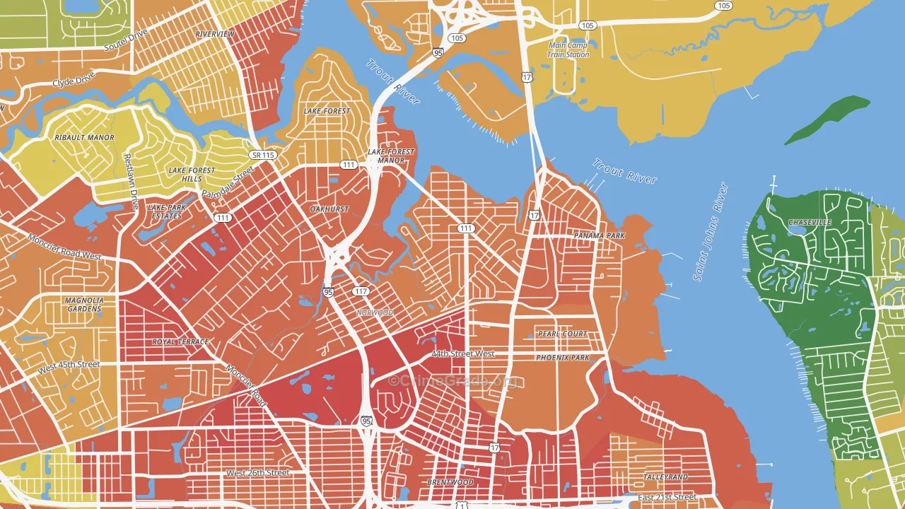 Tallulah-North Shore, Jacksonville, FL Map of Vandalism Rates