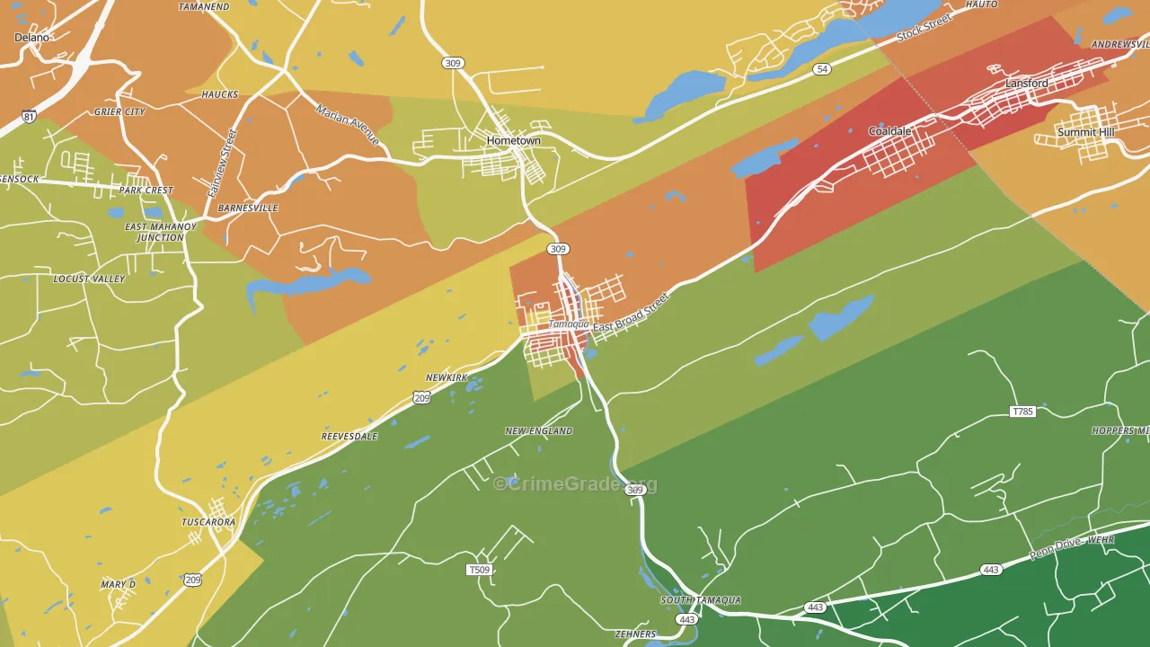 Tamaqua, PA Map of Vandalism Rates