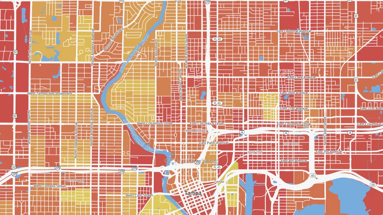 Tampa Heights, Tampa, FL Map of Vandalism Rates