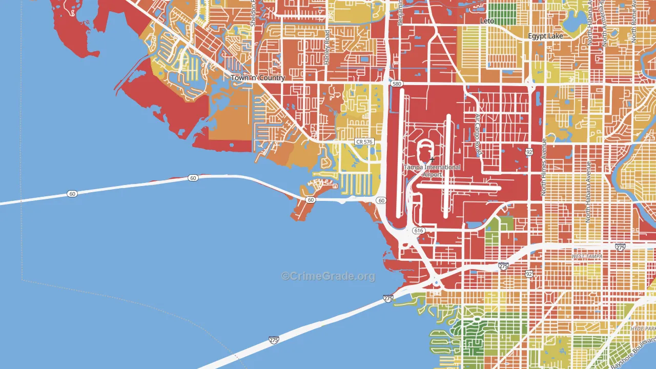 Tampa International Airport Area, Tampa, FL Map of Vandalism Rates