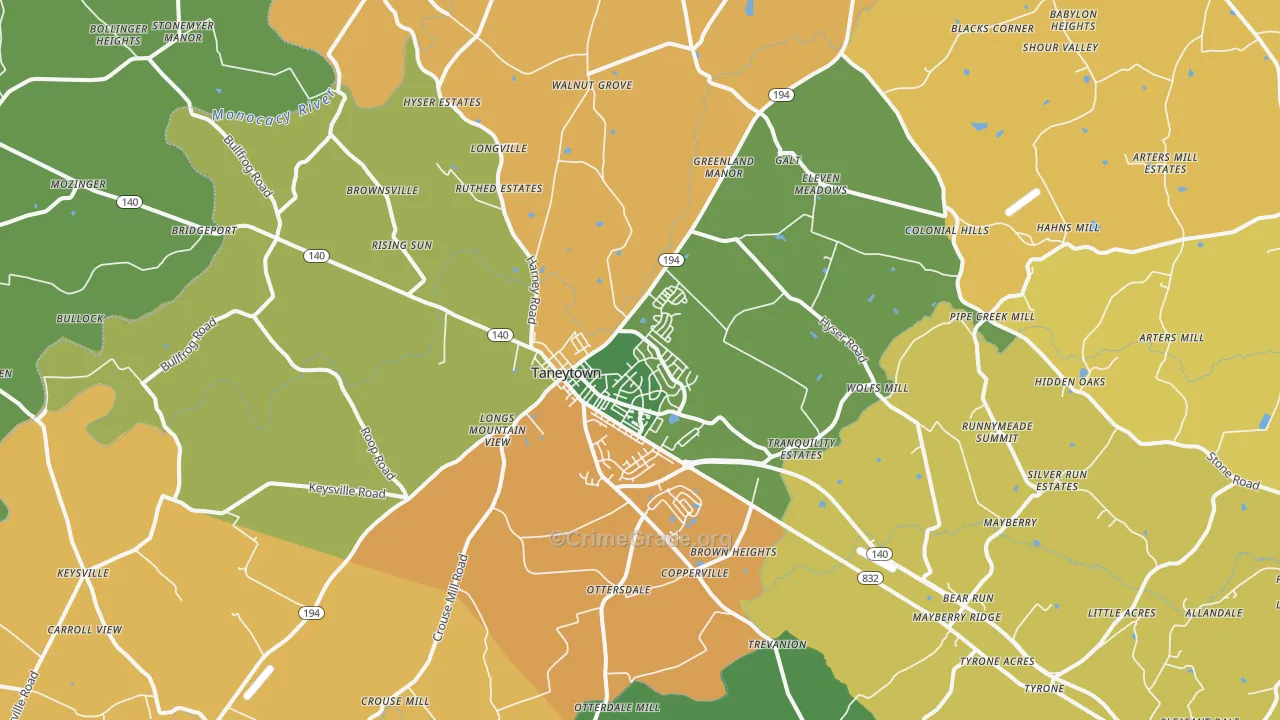 Taneytown, MD Map of Vandalism Rates