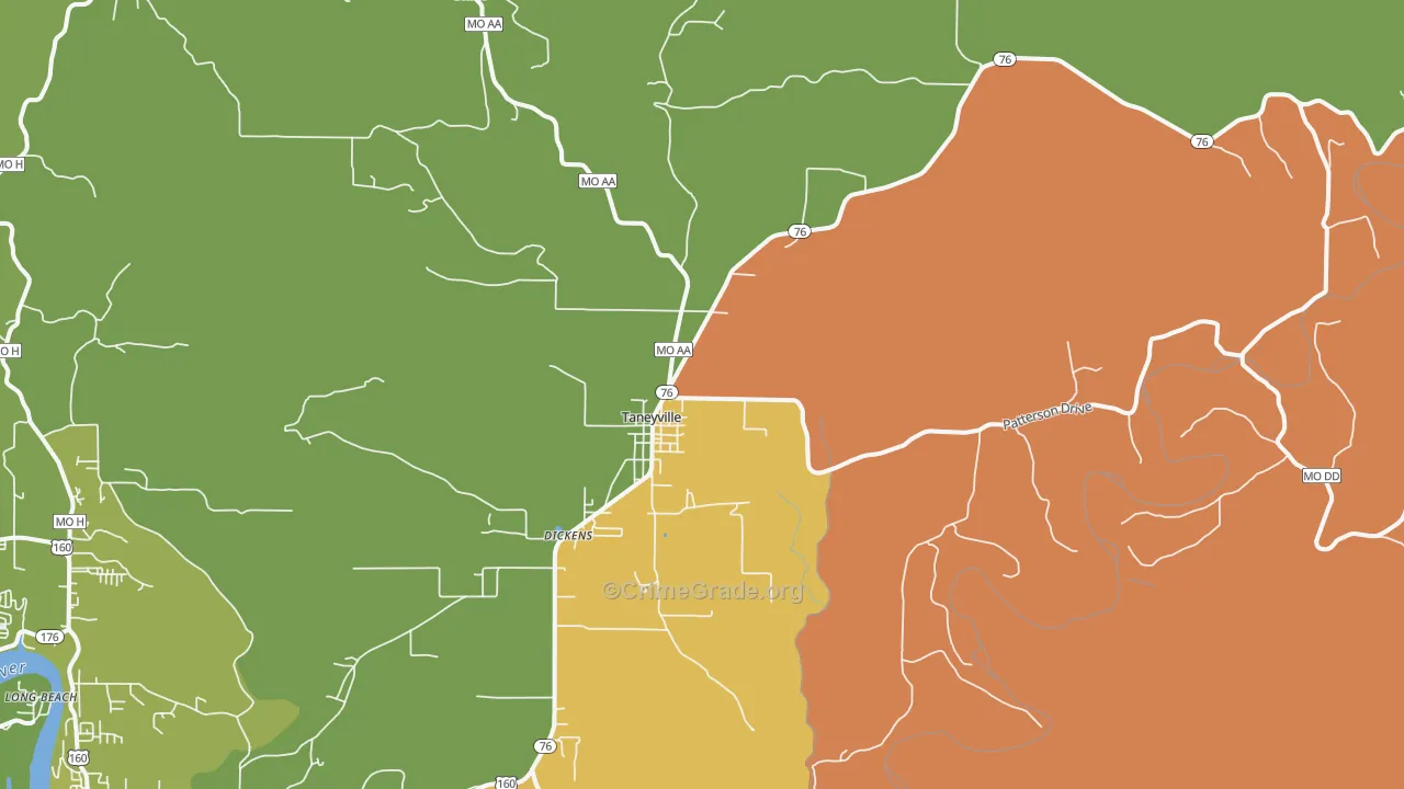 Taneyville, MO Map of Vandalism Rates