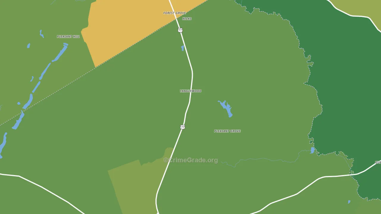 Tanglewood, TX Map of Vandalism Rates