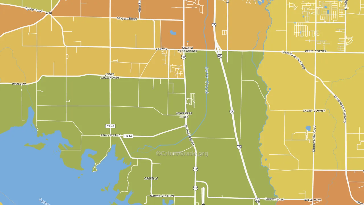 Tanner, AL Map of Vandalism Rates