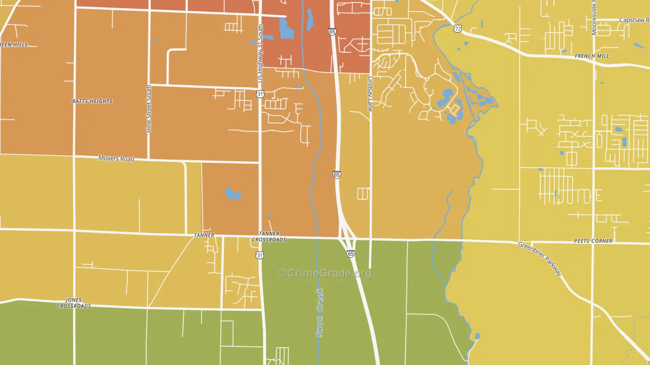 Tanner Crossroads, AL Map of Vandalism Rates