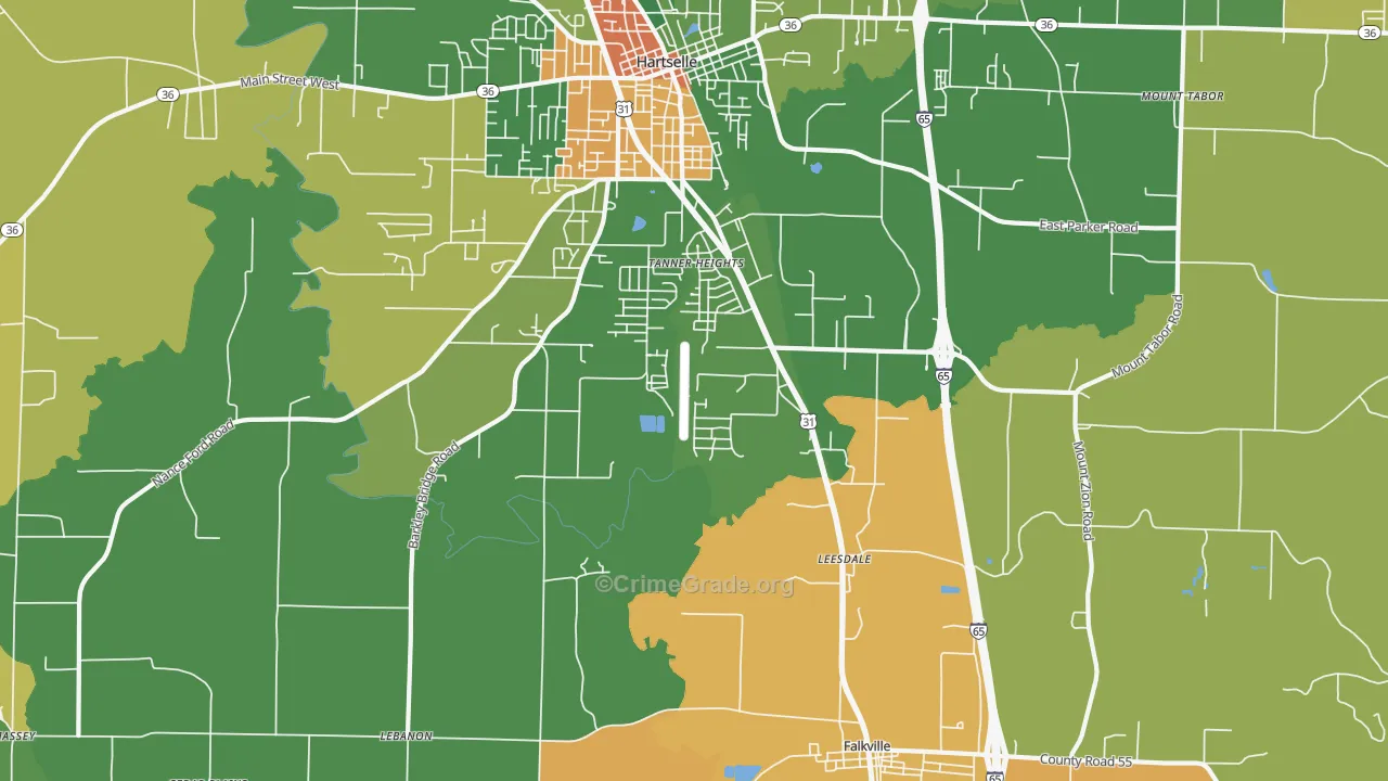 Tanner Heights, AL Map of Vandalism Rates