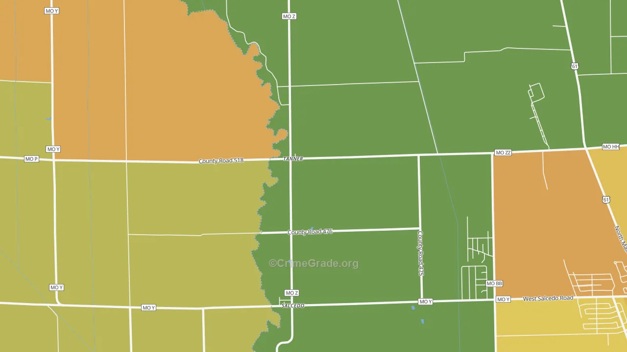 Tanner, MO Map of Vandalism Rates