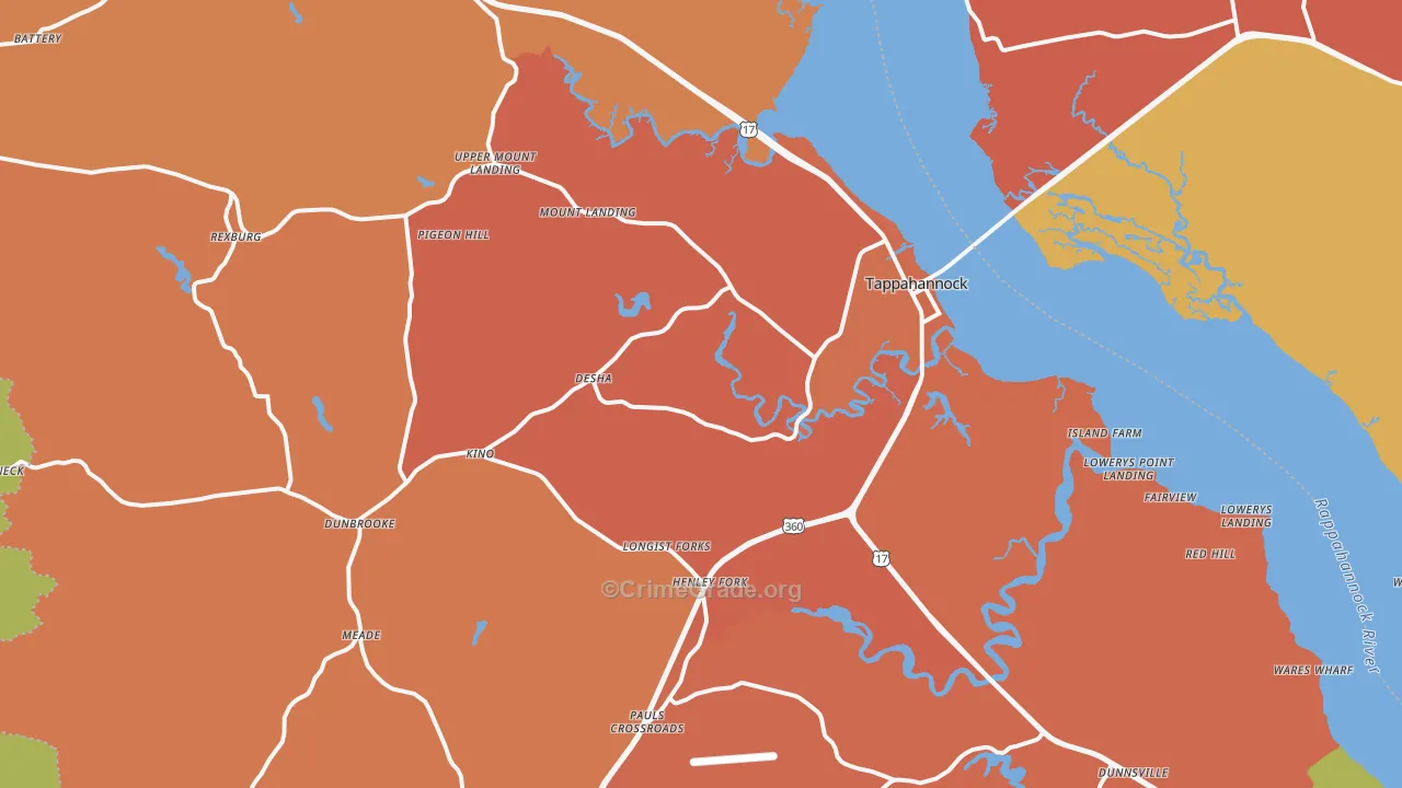 Tappahannock, VA Map of Vandalism Rates