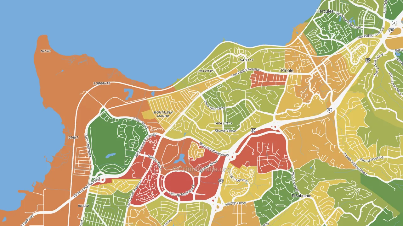 Tara Hills, San Pablo, CA Map of Vandalism Rates