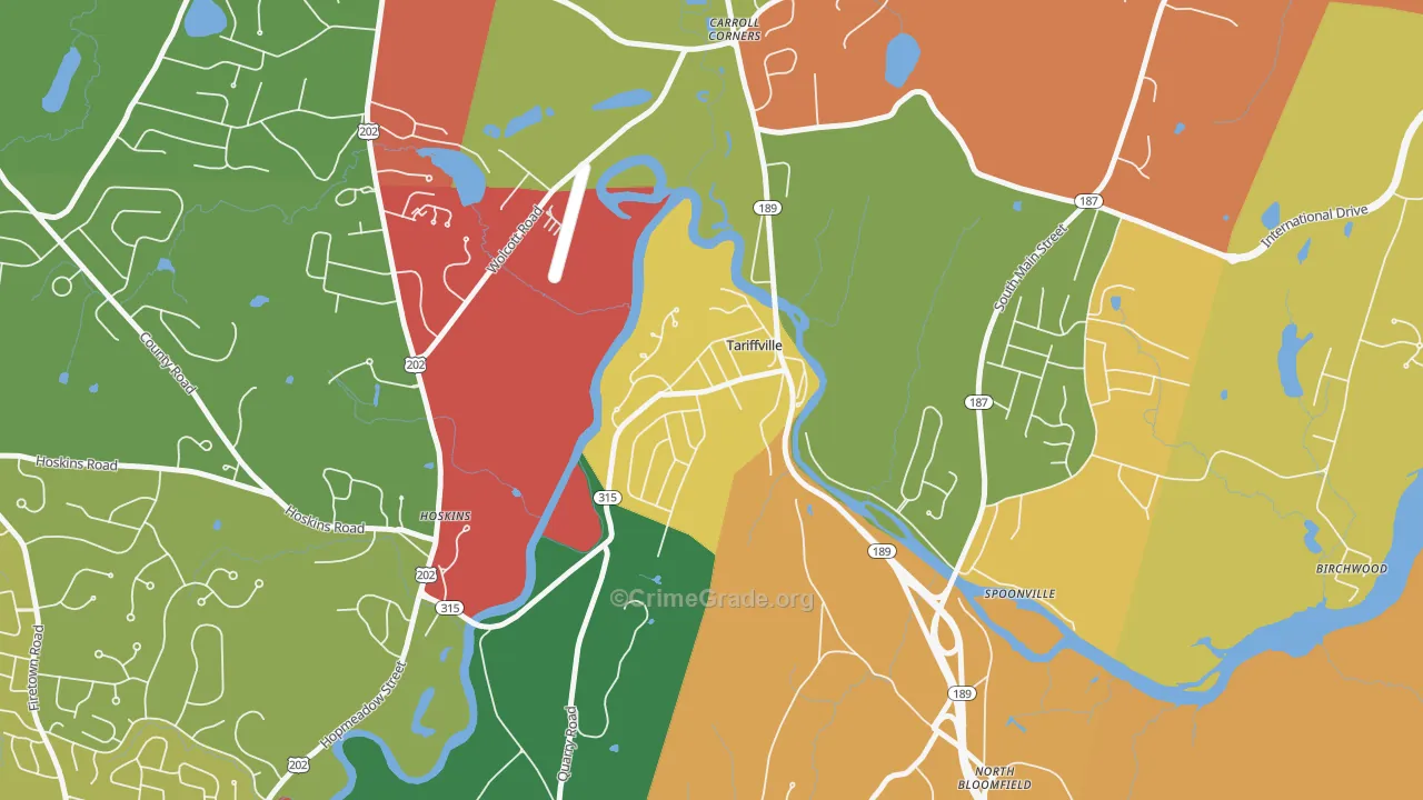 Tariffville, CT Map of Vandalism Rates