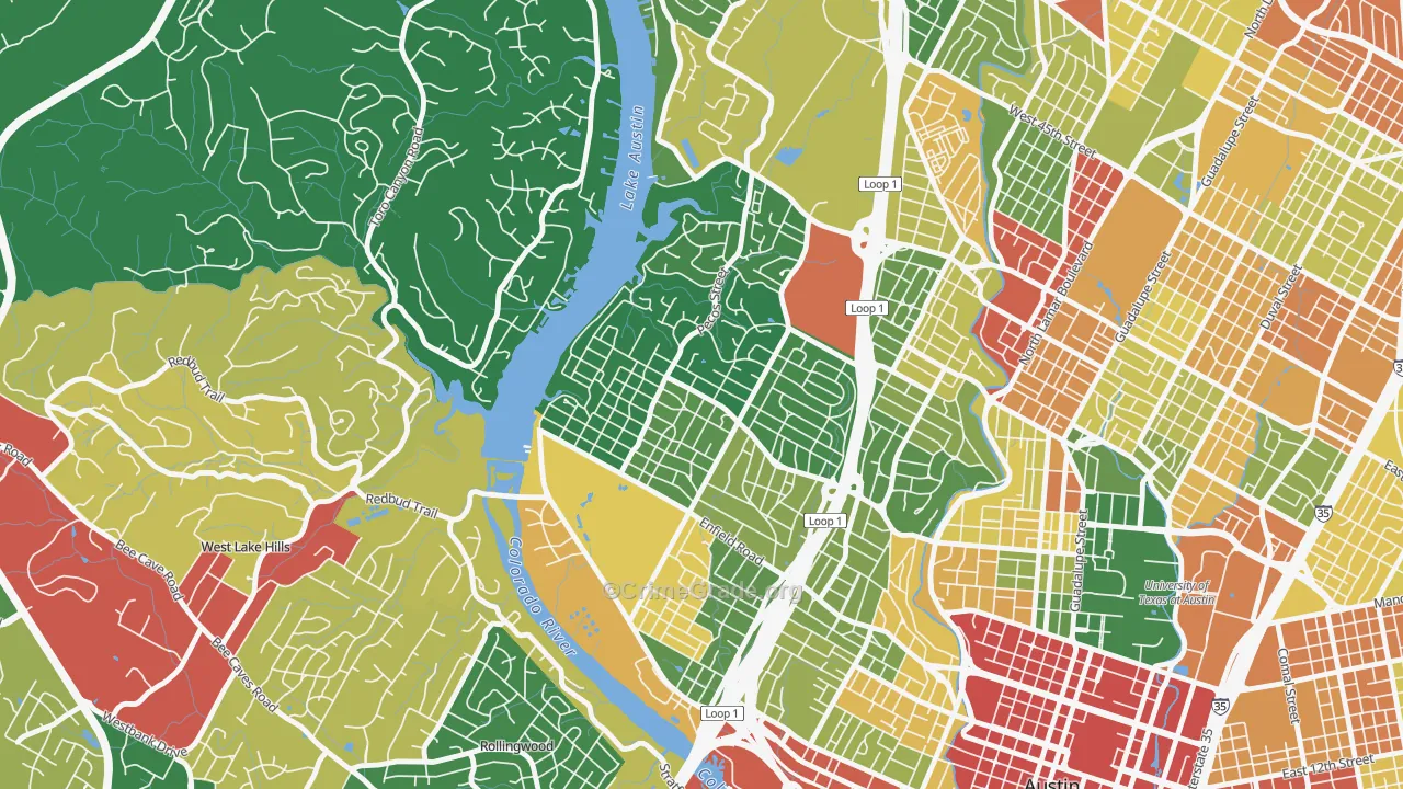 Tarrytown, Austin, TX Map of Vandalism Rates