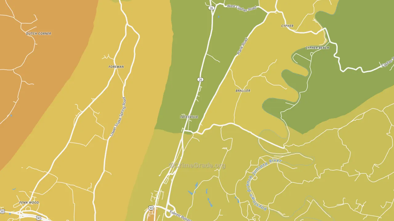 Tatesville, PA Map of Vandalism Rates