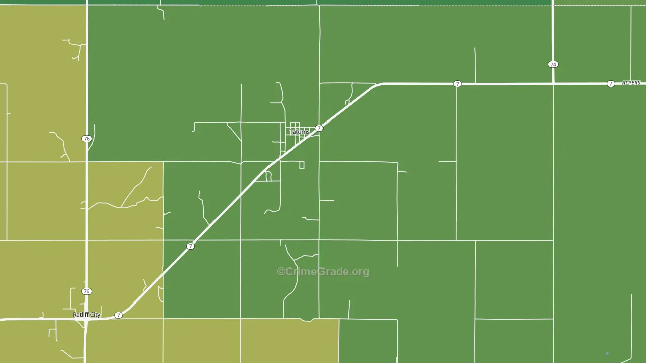Tatums, OK Map of Vandalism Rates