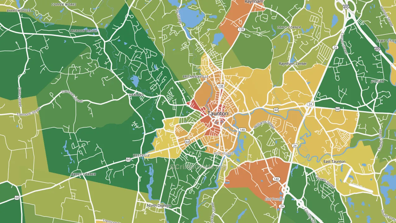 Taunton, MA Map of Vandalism Rates