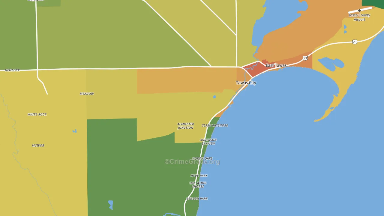 Tawas City, MI Map of Vandalism Rates