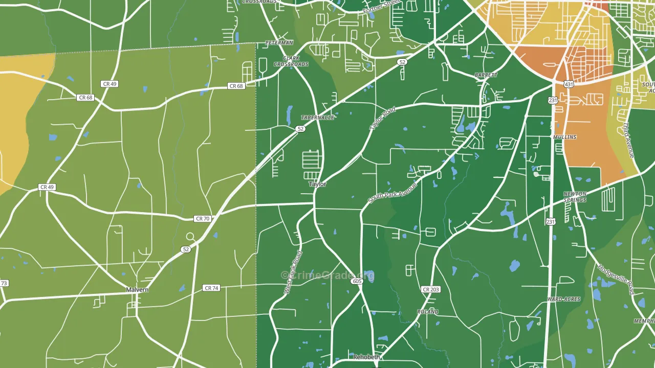 Taylor, AL Map of Vandalism Rates