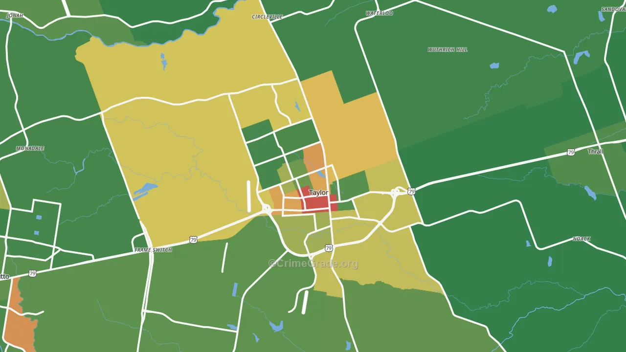 Taylor, TX Map of Vandalism Rates