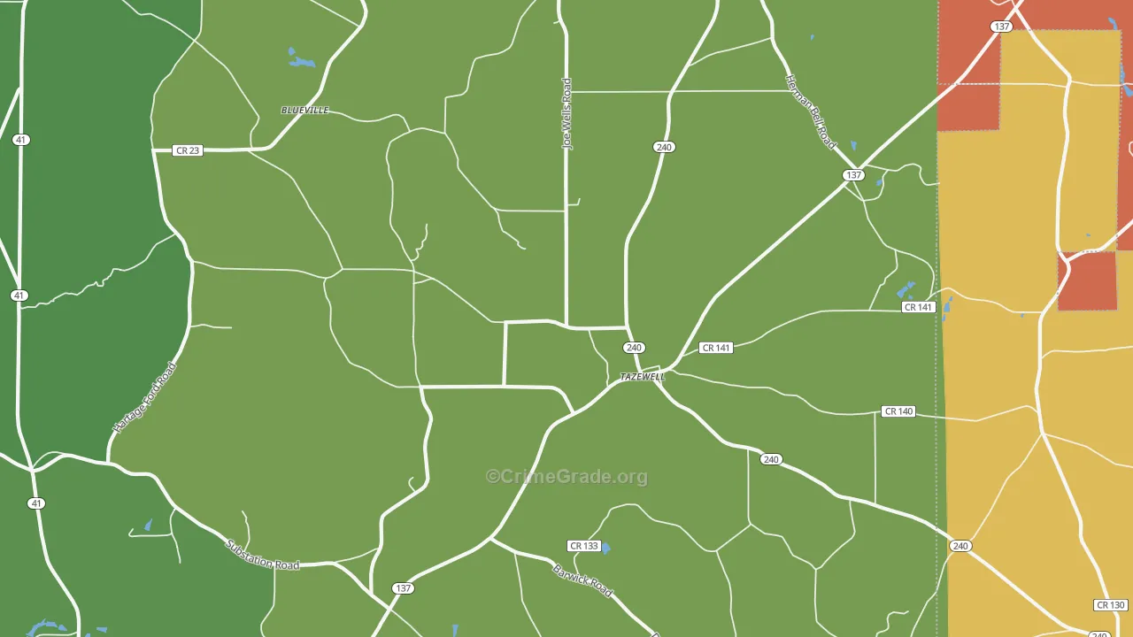 Tazewell, GA Map of Vandalism Rates