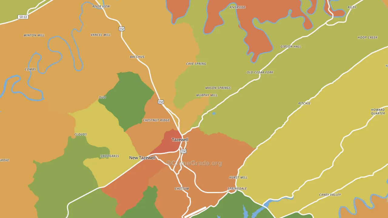 Tazewell, TN Map of Vandalism Rates