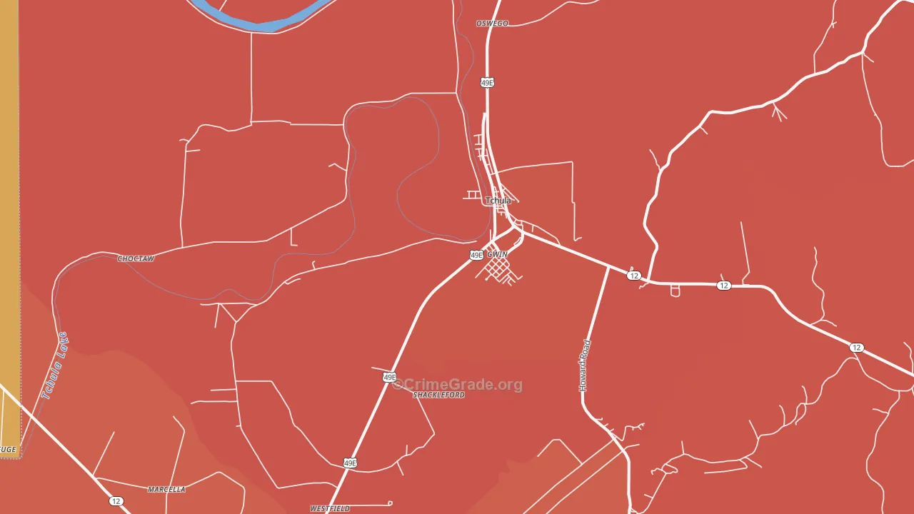 Tchula, MS Map of Vandalism Rates