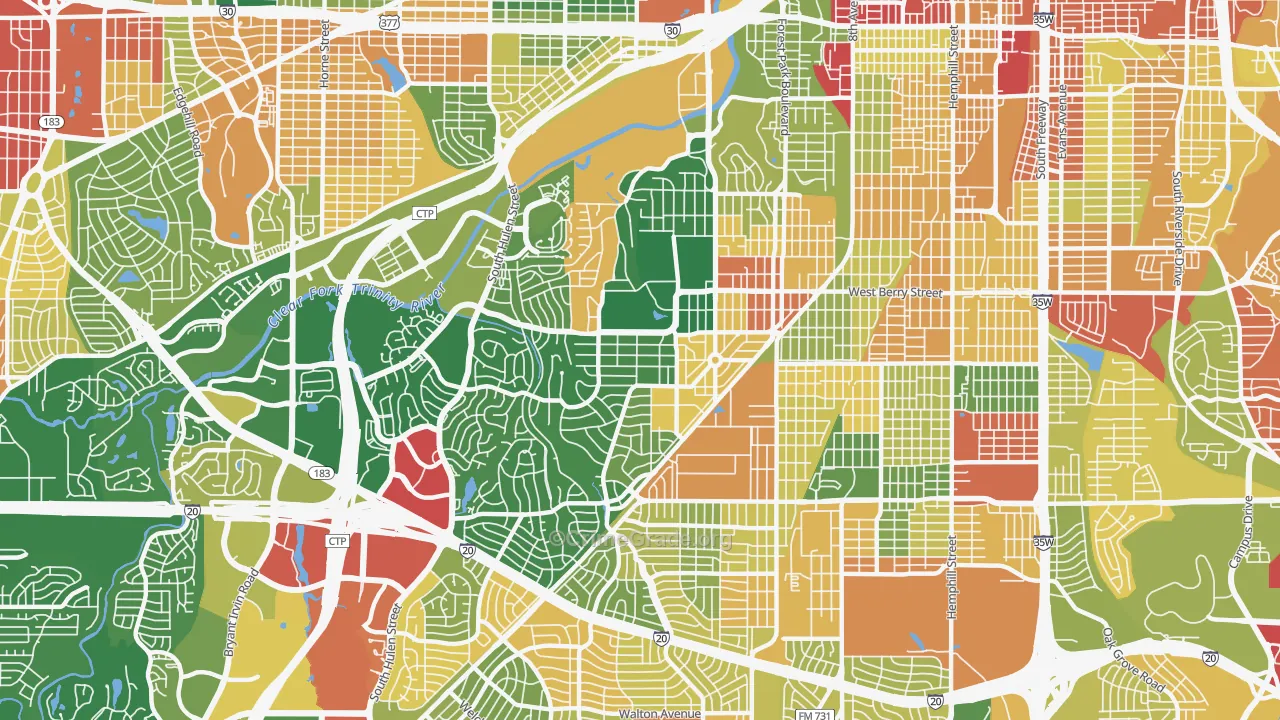 TCU-West Cliff, Fort Worth, TX Map of Vandalism Rates