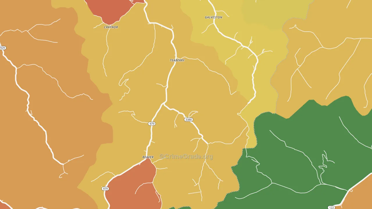 Teaberry, KY Map of Vandalism Rates