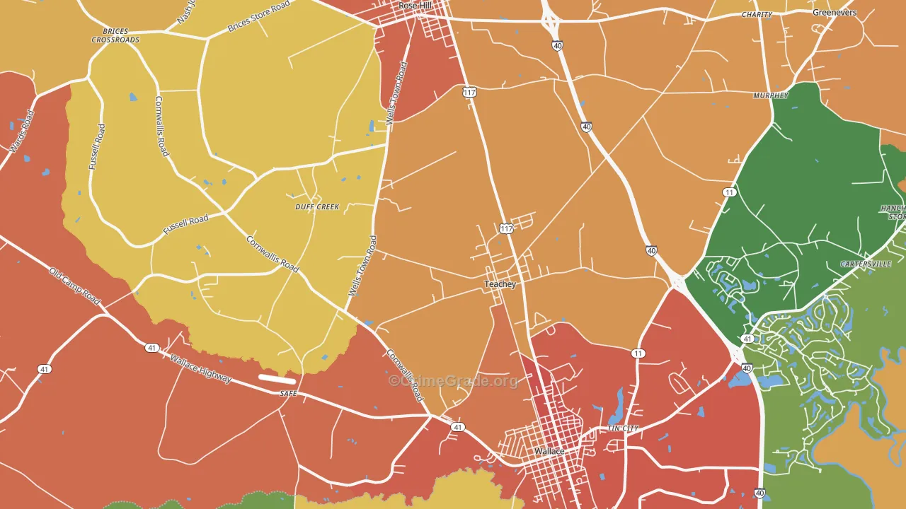Teachey, NC Map of Vandalism Rates