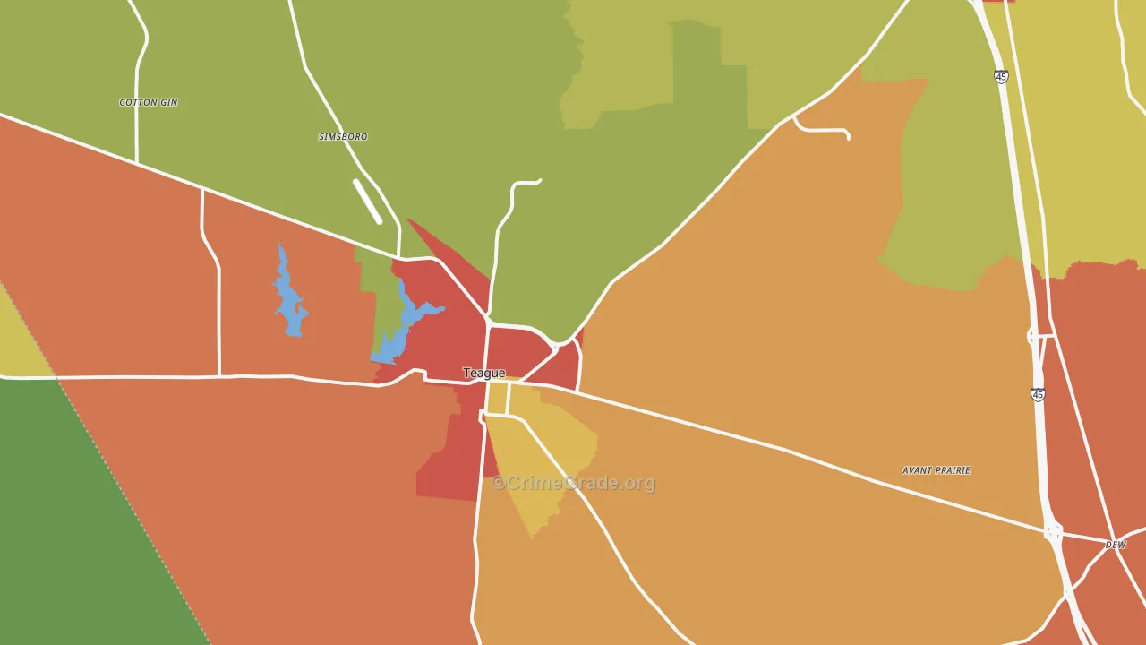 Teague, TX Map of Vandalism Rates