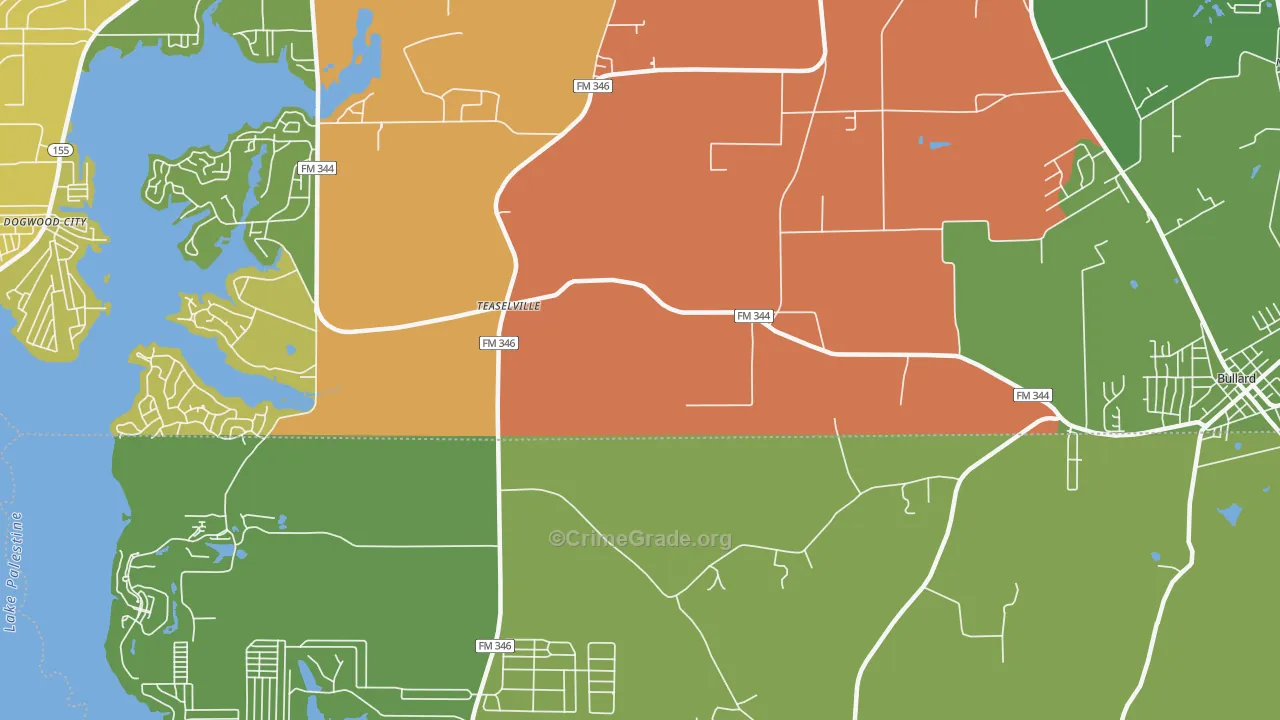 Teaselville, TX Map of Vandalism Rates